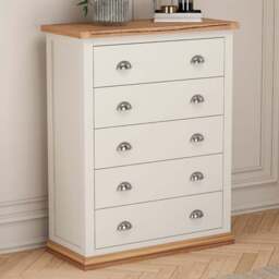 Cabinet Bits Tropea 5 Drawer White Chrome Cup Handle Chest of Drawers - Wilko