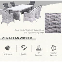 Outsunny 6 Seater Rattan Dining Set Grey - Wilko - thumbnail 5