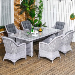 Outsunny 6 Seater Rattan Dining Set Grey - Wilko - thumbnail 1