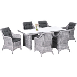 Outsunny 6 Seater Rattan Dining Set Grey - Wilko - thumbnail 3