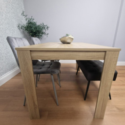 Portland 3 Seater Velvet Wooden Dining Set with Bench Oak Effect Grey and Black - Size: 6 Seater - Multi - Wilko - thumbnail 7
