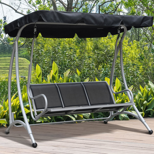 Outsunny 3 Seater Black Garden Swing Chair with Canopy - Wilko - image 1