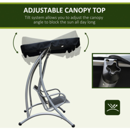 Outsunny 3 Seater Black Garden Swing Chair with Canopy - Wilko - thumbnail 5