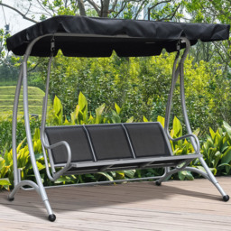 Outsunny 3 Seater Black Garden Swing Chair with Canopy - Wilko - thumbnail 1
