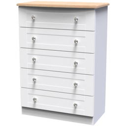 Crowndale Sussex 5 Drawer White Ash and Bardolino Oak Chest of Drawers Ready Assembled - Wilko - thumbnail 3