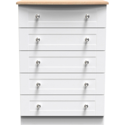 Crowndale Sussex 5 Drawer White Ash and Bardolino Oak Chest of Drawers Ready Assembled - Wilko - thumbnail 4