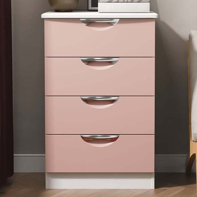 Crowndale Camden 4 Drawer Kobe Pink and White Midi Chest of Drawers Ready Assembled - Kobe Pink & White - Wilko - image 1