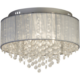 Lighting Collection 3 Light Wrapped Chiffon Shade and Glass Drops Flush Ceiling Light - Size: 22 x 30 x 30cm - Grey - Wilko - thumbnail 4