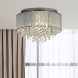 Lighting Collection 3 Light Wrapped Chiffon Shade and Glass Drops Flush Ceiling Light - Size: 22 x 30 x 30cm - Grey - Wilko - thumbnail 3