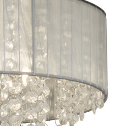 Lighting Collection 3 Light Wrapped Chiffon Shade and Glass Drops Flush Ceiling Light - Size: 22 x 30 x 30cm - Grey - Wilko - thumbnail 5