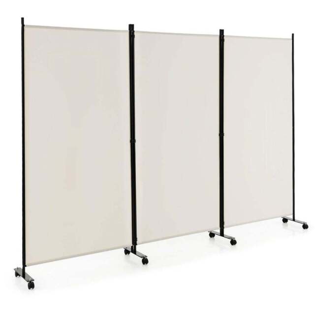 Costway Beige Foldable 3 Panel Room Divider with Wheels - Size: 116.8 x 15.2 x 10.16cm - Cream - Wilko - image 1