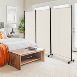 Costway Beige Foldable 3 Panel Room Divider with Wheels - Size: 116.8 x 15.2 x 10.16cm - Cream - Wilko - thumbnail 3