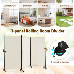 Costway Beige Foldable 3 Panel Room Divider with Wheels - Size: 116.8 x 15.2 x 10.16cm - Cream - Wilko - thumbnail 7