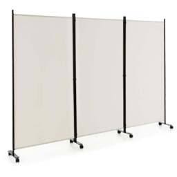 Costway Beige Foldable 3 Panel Room Divider with Wheels - Size: 116.8 x 15.2 x 10.16cm - Cream - Wilko