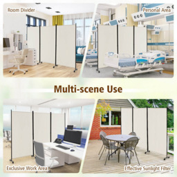 Costway Beige Foldable 3 Panel Room Divider with Wheels - Size: 116.8 x 15.2 x 10.16cm - Cream - Wilko - thumbnail 6