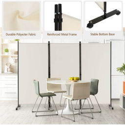 Costway Beige Foldable 3 Panel Room Divider with Wheels - Size: 116.8 x 15.2 x 10.16cm - Cream - Wilko - thumbnail 5