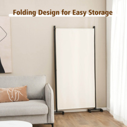 Costway Beige Foldable 3 Panel Room Divider with Wheels - Size: 116.8 x 15.2 x 10.16cm - Cream - Wilko - thumbnail 4