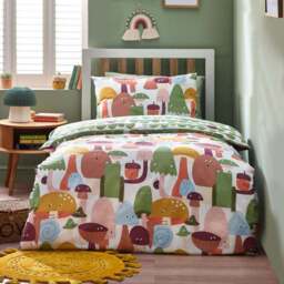 little furn. Funguys Toddler Multicolour Mushroom Duvet Cover Set - Green - Wilko
