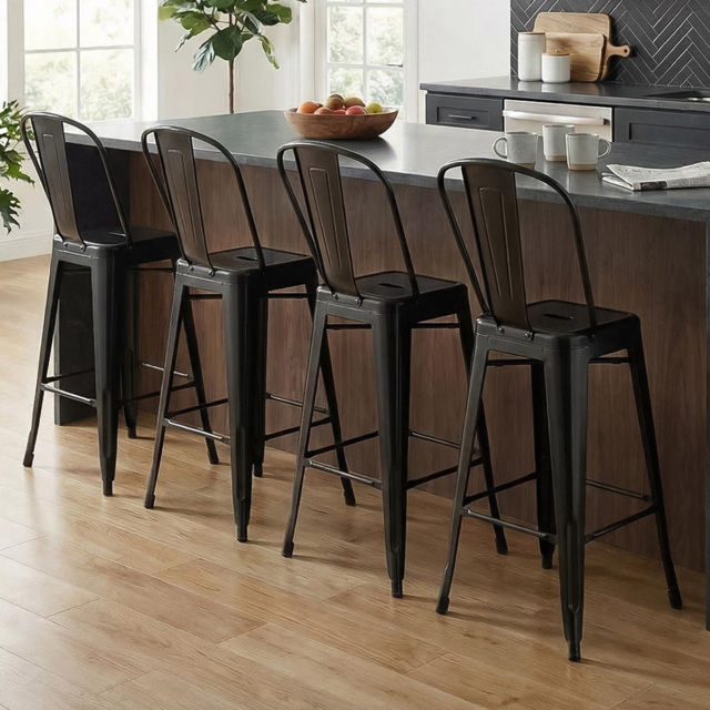 FWStyle Black Gloss Metal Bar Chair 4 Pack - Size: Set of 4 - Wilko - image 1