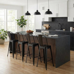 FWStyle Black Gloss Metal Bar Chair 4 Pack - Size: Set of 4 - Wilko - thumbnail 6