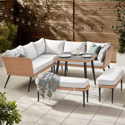 Furniturebox Capri Rattan 9 Seater Corner Dining Sofa Set Beige - Brown - Wilko - thumbnail 1