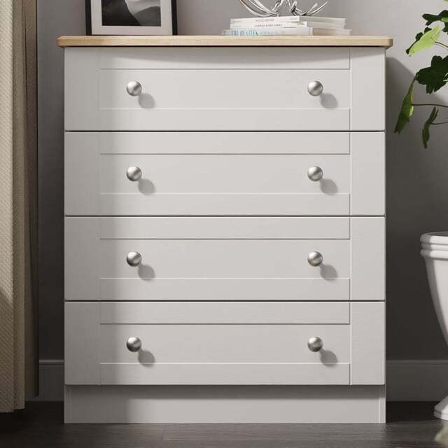 Crowndale Sussex 4 Drawer Grey Ash and Bardolino Oak Chest of Drawers Ready Assembled - Grey Ash & Bardolino Oak - Wilko - image 1