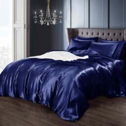 Intimates Double Navy Satin Bedding Set - Blue - Wilko