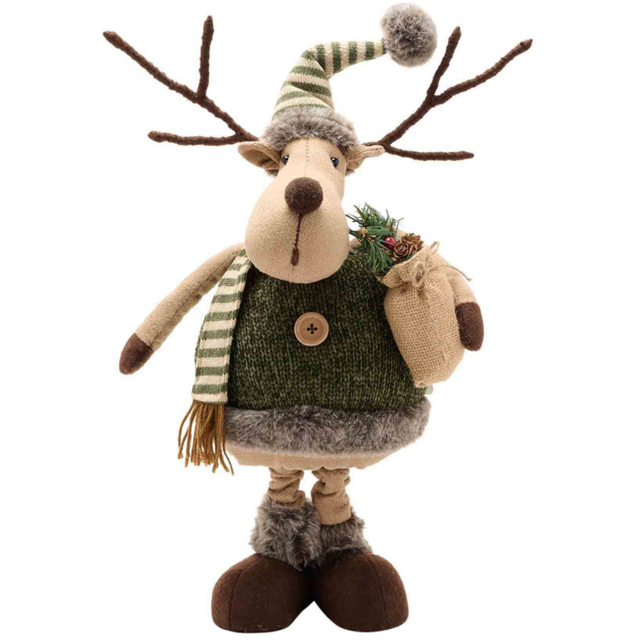 The Christmas Gift Co Plush Standing Moose with Bag Ornament - Size: 52 x 16 x 35cm - Green - The Christmas Gift Co. - Wilko - image 1