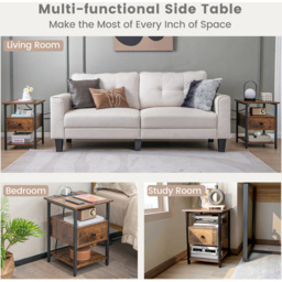 Costway Single Drawer 2 Shelf Brown Nightstand with Charging Station - Wilko - thumbnail 7