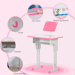 Portland Kids Pink and Grey Study Desk and Chair Set - Size: 60 x 45 x 102cm - Multi - Wilko - thumbnail 7