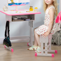 Portland Kids Pink and Grey Study Desk and Chair Set - Size: 60 x 45 x 102cm - Multi - Wilko - thumbnail 4
