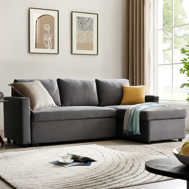 Home Detail Dorset Small Double Sleeper Grey Velvet Pull Out Sofa Bed with Storage - Size: 3 Seater - Wilko - image 1