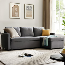 Home Detail Dorset Small Double Sleeper Grey Velvet Pull Out Sofa Bed with Storage - Size: 3 Seater - Wilko