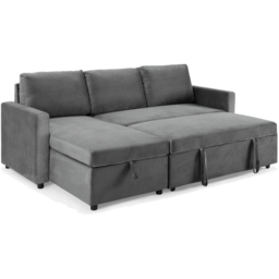 Home Detail Dorset Small Double Sleeper Grey Velvet Pull Out Sofa Bed with Storage - Size: 3 Seater - Wilko - thumbnail 4