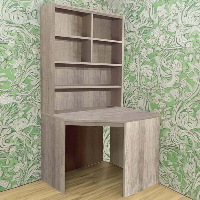 R White Cabinets Corner 6 Shelf Computer Desk with Hutch Grey - Size: 182.8 x 94 x 54cm - Wilko - image 1