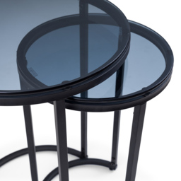 Julian Bowen Chicago Smoked Glass Round Nest of Tables Set of 2 - Size: 40 x 40 x 55cm - Black - Wilko - thumbnail 7