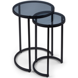 Julian Bowen Chicago Smoked Glass Round Nest of Tables Set of 2 - Size: 40 x 40 x 55cm - Black - Wilko - thumbnail 3