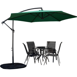 Samuel Alexander 4 Seater Glass Top Stackable Dining Set with Green Banana Parasol and Base - Black - Wilko - thumbnail 3
