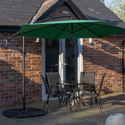 Samuel Alexander 4 Seater Glass Top Stackable Dining Set with Green Banana Parasol and Base - Black - Wilko