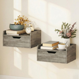 Portland Single Drawer Grey Floating Nightstand Set of 2 - Wilko