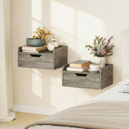 Portland Single Drawer Grey Floating Nightstand Set of 2 - Wilko - thumbnail 4