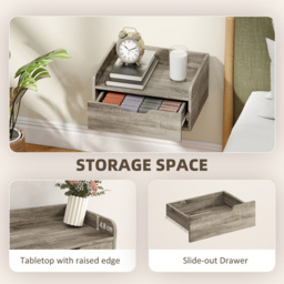 Portland Single Drawer Grey Floating Nightstand Set of 2 - Wilko - thumbnail 6