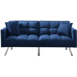 Portland 2 Seater Blue Velvet Sofa Bed with Pillows - Wilko - thumbnail 4