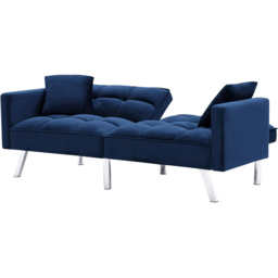 Portland 2 Seater Blue Velvet Sofa Bed with Pillows - Wilko - thumbnail 6