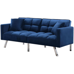 Portland 2 Seater Blue Velvet Sofa Bed with Pillows - Wilko - thumbnail 3