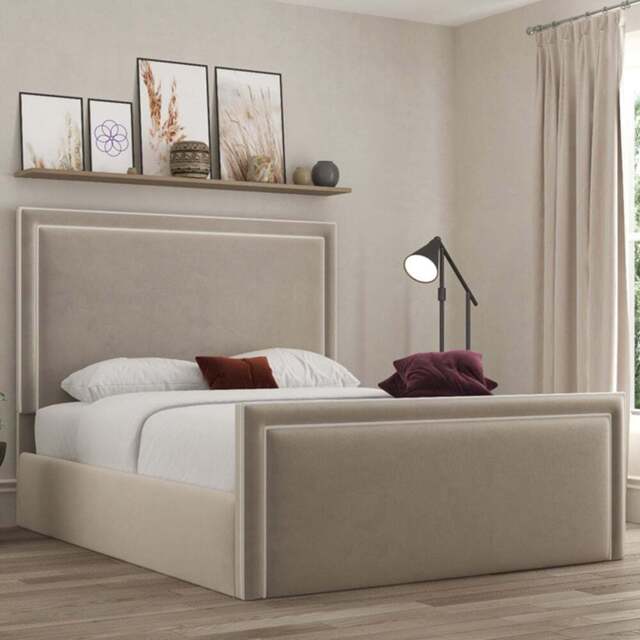 DS Living Verona Super King Size Bistra Beige Piping Ottoman Bed - Cream - Wilko - image 1