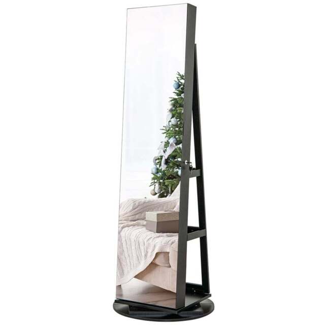 Costway Black Rotatable Mirrored Jewellery Armoire with LED Lights - Size: 166.5 x 44 x 21.5cm - Wilko - image 1