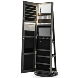 Costway Black Rotatable Mirrored Jewellery Armoire with LED Lights - Size: 166.5 x 44 x 21.5cm - Wilko - thumbnail 3