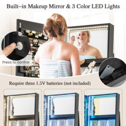 Costway Black Rotatable Mirrored Jewellery Armoire with LED Lights - Size: 166.5 x 44 x 21.5cm - Wilko - thumbnail 7