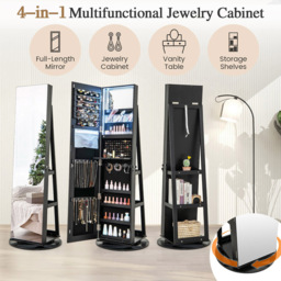 Costway Black Rotatable Mirrored Jewellery Armoire with LED Lights - Size: 166.5 x 44 x 21.5cm - Wilko - thumbnail 6